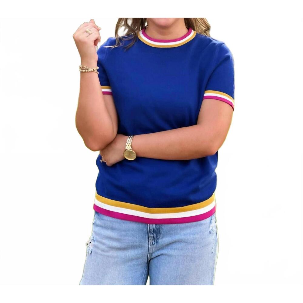 NEW WASHCO meg lightweight knit top in blue